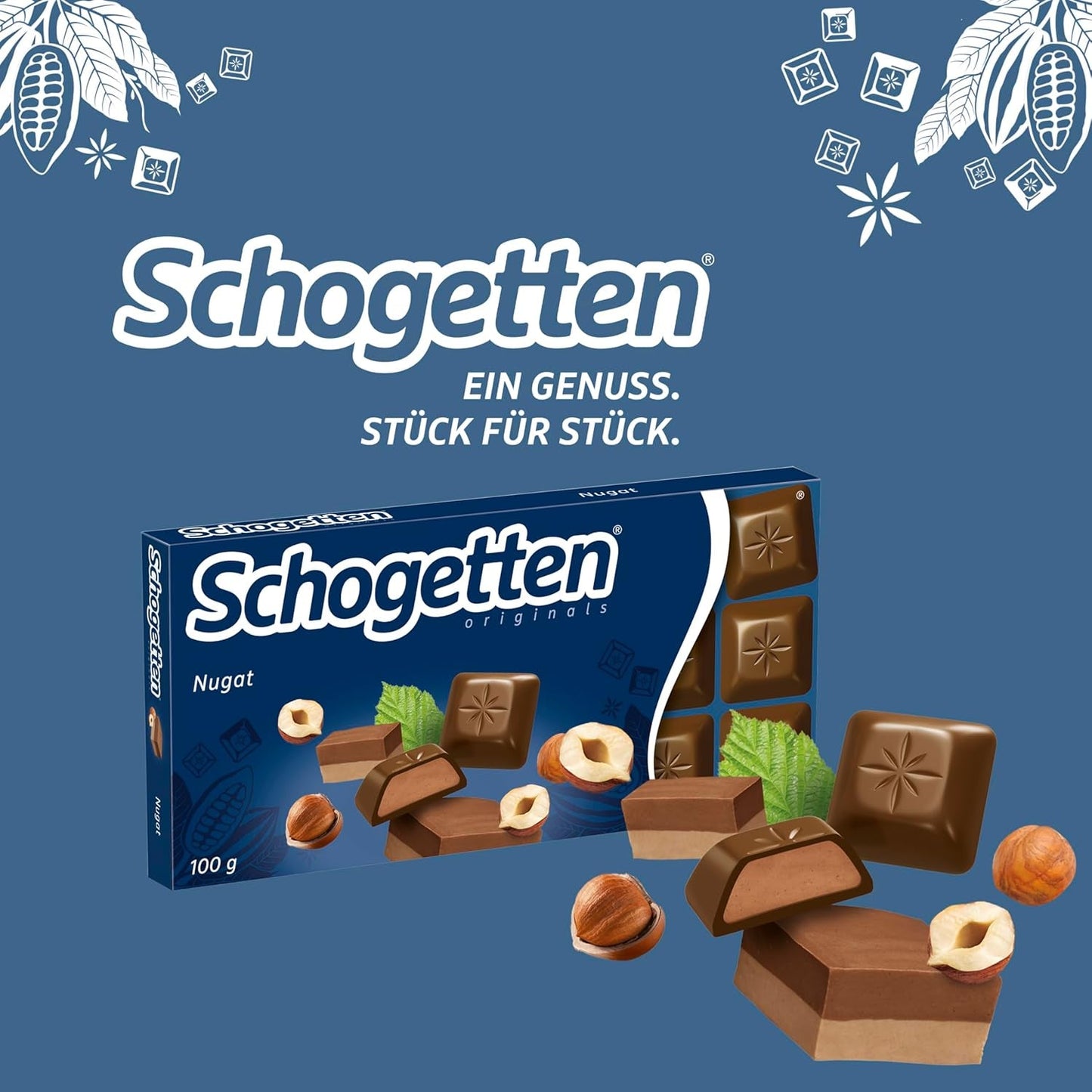 Schogenten Nougat chocoladereep 100g, individueel geportioneerd. Een genot. Stuk voor stuk.