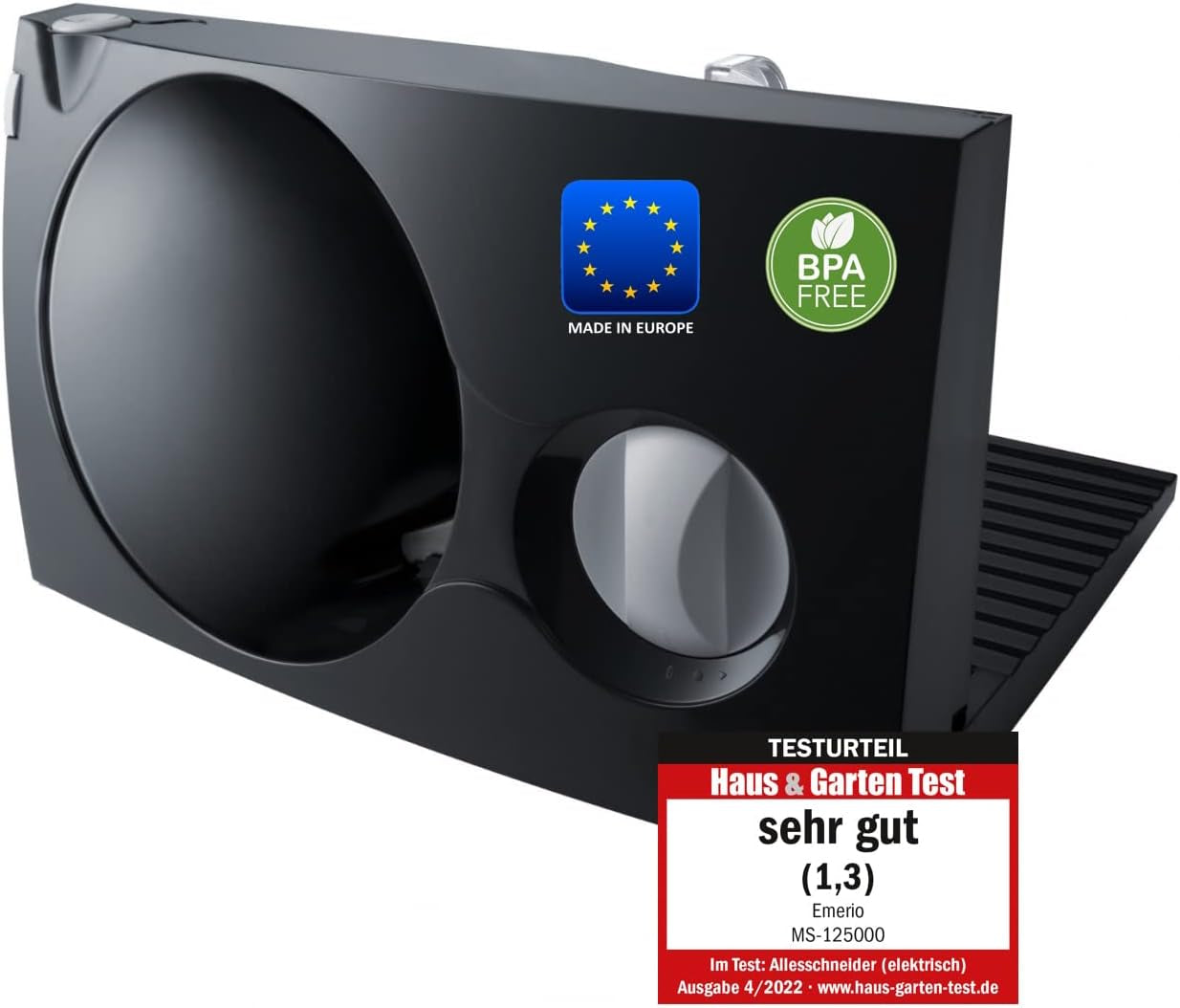 Emerio allessnijder "Made in EU" MS-125000, roestvrijstalen mes gemaakt in Duitsland, verstelbaar 0-17 mm, 100 W Naty Shop enkele zwarte raspen en snijmachines