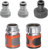Gardena 39042-M metalen snelkoppelingsstartset voor tuinslangen, snelkoppelingen en accessoires in enkele seconden, 4-delig inclusief lekvrije adapters voor stekker en stopcontact