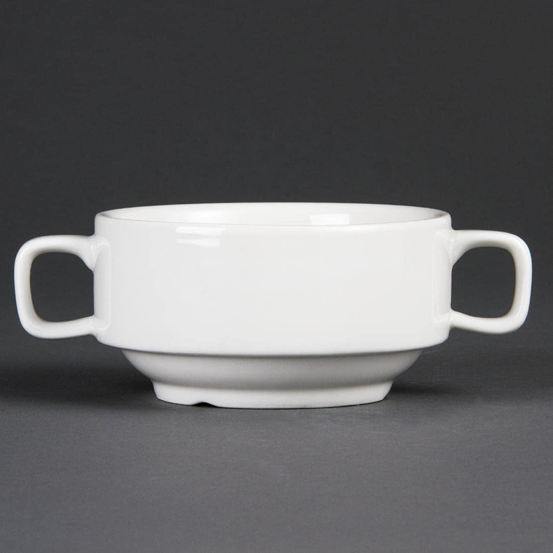 Olympia Whiteware soepkommen met handgrepen 400ml (6 stuks) - oven, magnetron, vriezer en vaatwasmachinebestendig C239