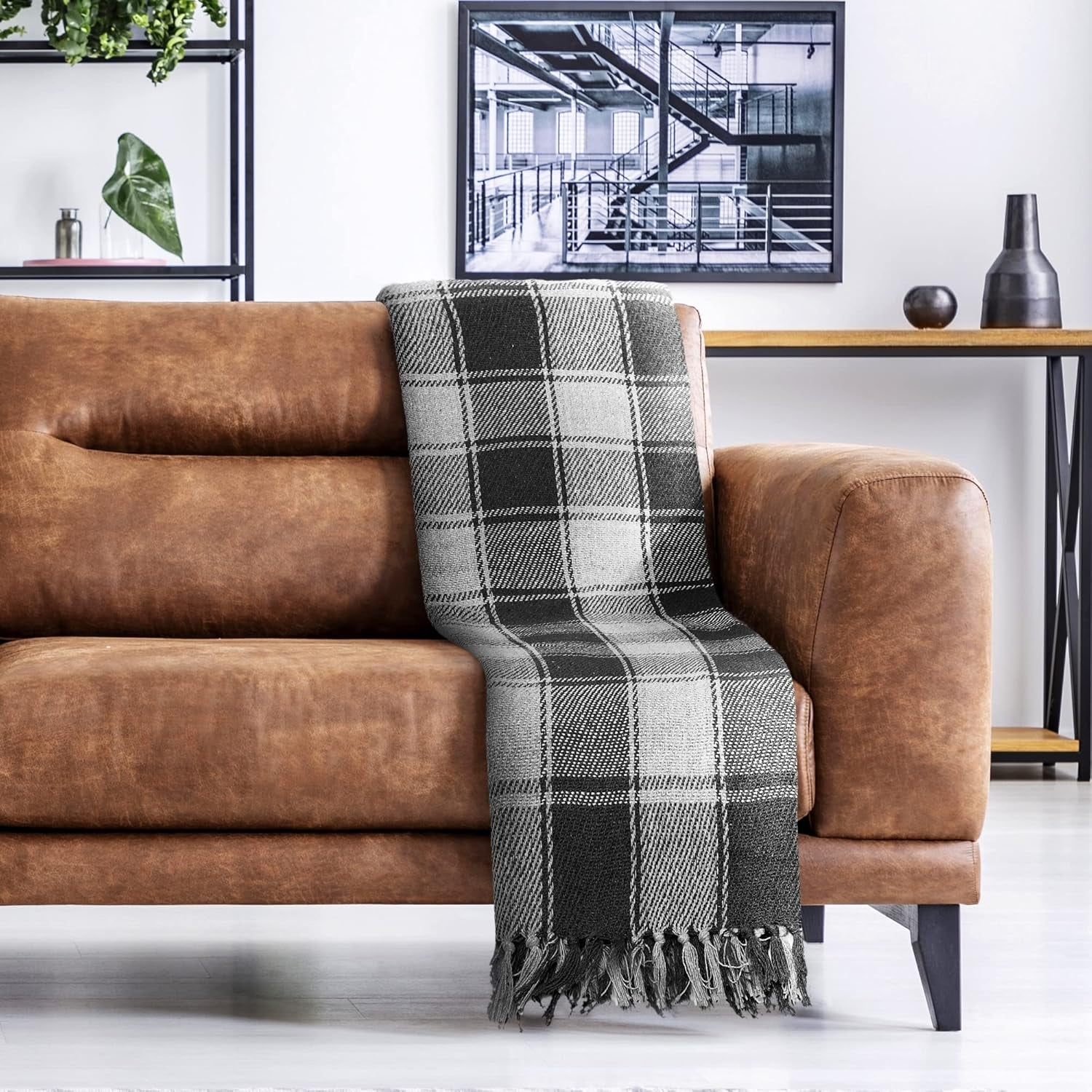 Frisco plaid, Gerecycled katoen, Traditioneel, Plaid, Voor stoel, bank, bank, plaid, deken, Antraciet, 127 X 152 Cm Bedden en Dekens Emma Barclay