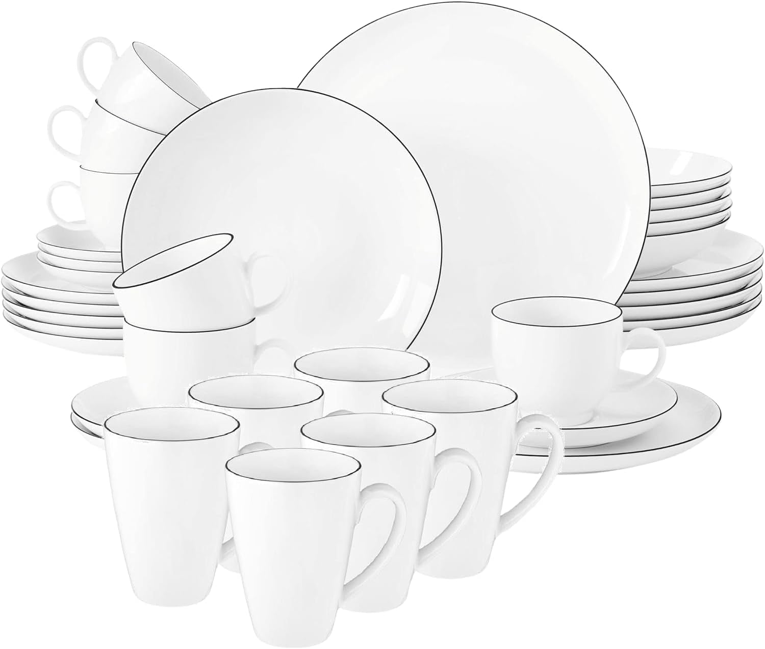 Seltmann Weiden - Lido Black Line - 36-delig servies - porselein (waaronder 6 koffiemokken)