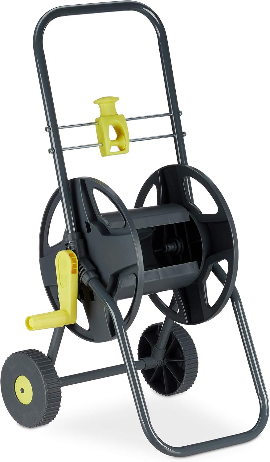 Relaxdays 45m slangenwagen, mobiele tuin- en balkonslanghaspel, met slanggeleider, 76,5x44x41 cm, grijsgeel