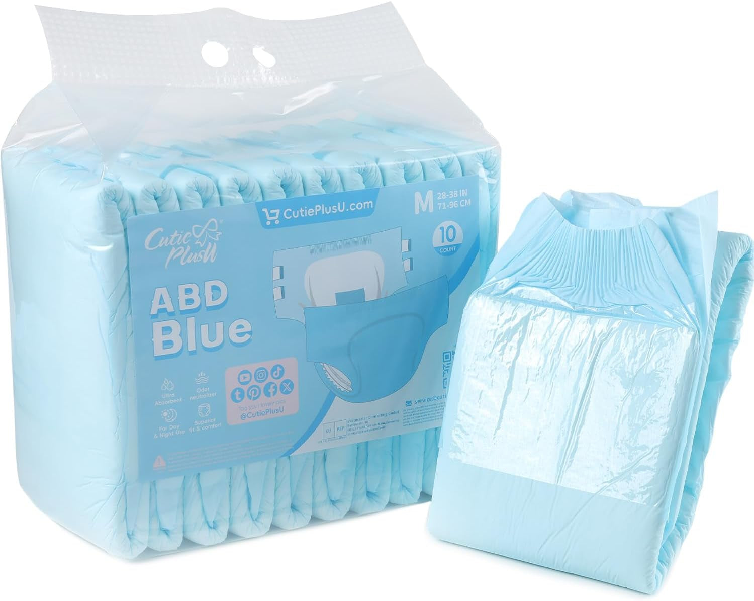 CutiePlusU luiers voor volwassenen, 10-pack wegwerpincontinentieslipjes met lussen voor dames en heren, maximaal absorptievermogen 's nachts - wit (middelgrote maat 71-96cm)