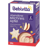 Rijstpudding met appels en avondpap (4x500g), melkpap vanaf 5 maanden, met waardevolle mineralen en vitaminen, zonder toegevoegde suikers, zeer vullend