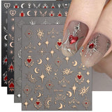 JMEOWIO Nagelsticker Mond Stern 9 Blatt Nail Art Sticker Selbstklebend Nagelaufkleber Sonne Decoratie Nageldesign Zubehör