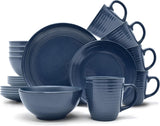ECHTWERK "Alicia" 16-delige vintage combinatieserviesset modern design voor 4 personen Elegante donkerblauwe steengoedserviesset met 4 borden 4 zijborden 4 kommen 4 theekopjes