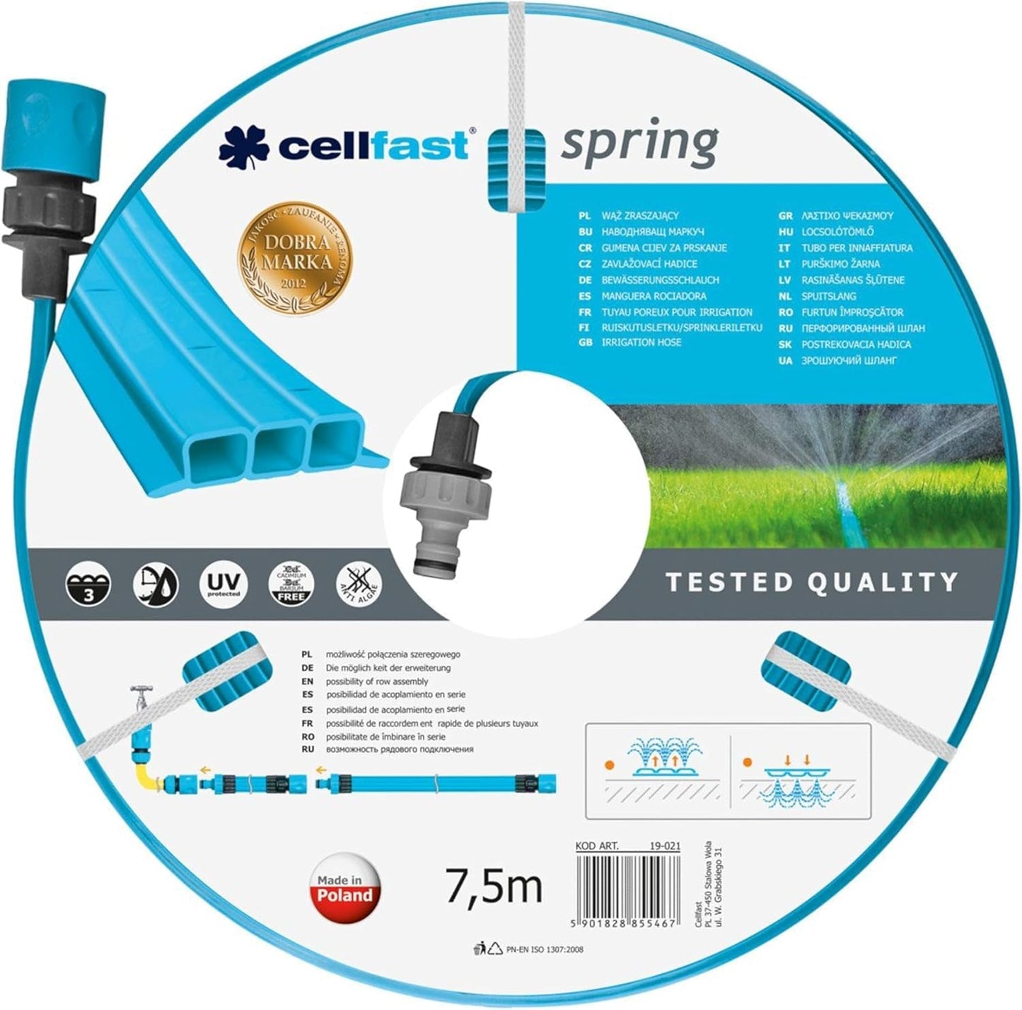 Cellfast SPRING irrigatieslang, driekanaals irrigatieslang met volledige aansluitingen, gemaakt van hoogwaardige draad, UV-bestendig, 15m, 1/2 inch, 19-022, veelkleurig, 38x38x8cm
