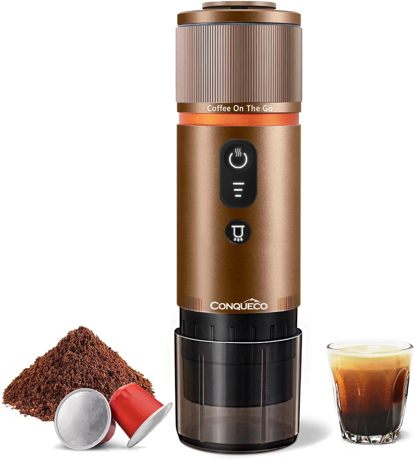 CONQUECO 12V auto-espressomachine: draagbare espressomachine met batterij voor kamperen en reizen - Snelle verwarming in 2,5 minuten - 8 espressokopjes in één keer opladen