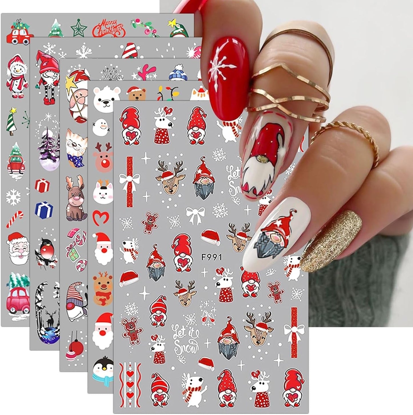 JMEOWIO Nagelsticker Weihnachten 10 Blatt Nail Art Sticker Selbstklebend Nagelaufkleber Schneeflocke Winter Urlaub Süß Decoratie Nageldesign Zubehör