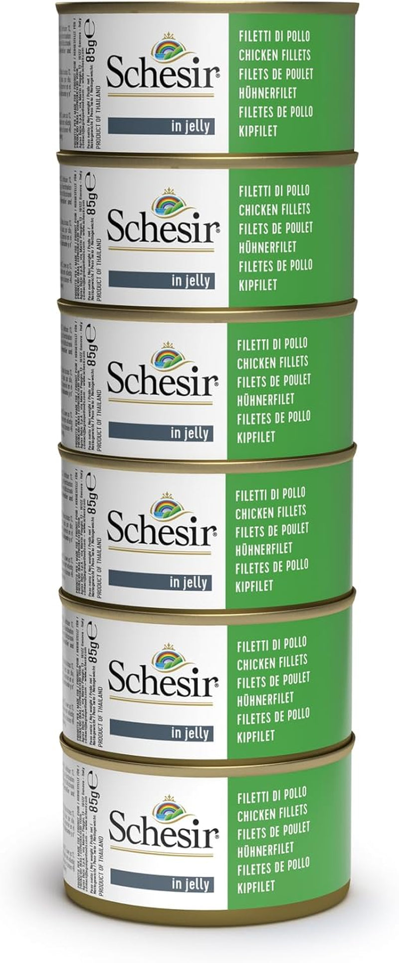 Natvoer voor volwassen katten, kipfilets in filets en 100% natuurlijke gelei, verpakking van 6 dozen x 85 g