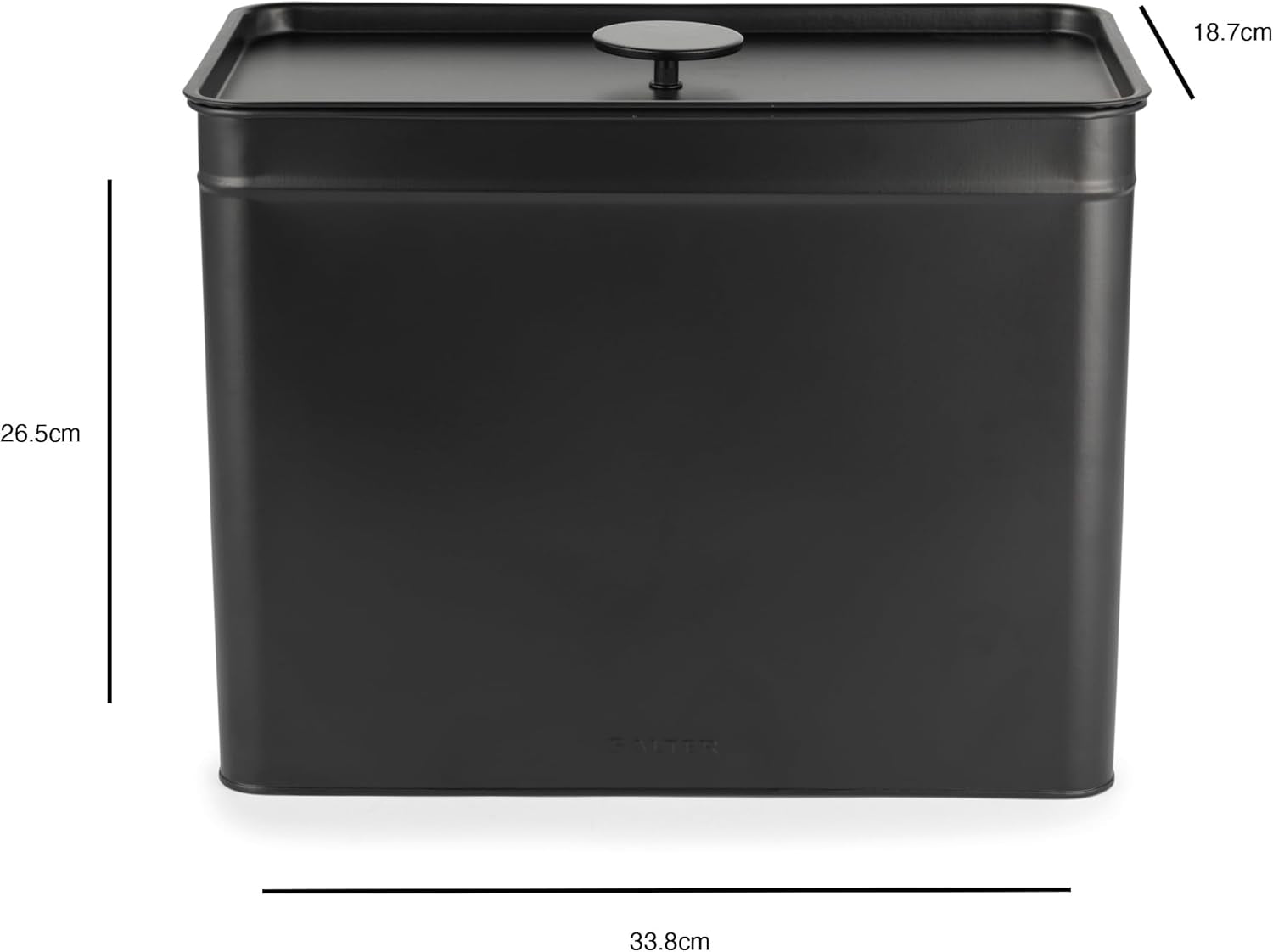Salter BW12614EU7 Kuro Opbergdozenset - 4 Keukencontainers Brood/Thee/Koffie/Suiker Vierkante Organizer Boxen Gemakkelijk schoon te maken Houd voedsel vers Zwarte voedselopbergdozen Naty Shop