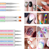 6 Stück Nagel Pinsel Set, Doppel-Ende Nageldesign Pinsel, Acryl Nail Art Pinsel Set Nail Art Liner Pinsel Dotting Tool voor DIY Nail Art Design (Mit 1 Schwammbürste)