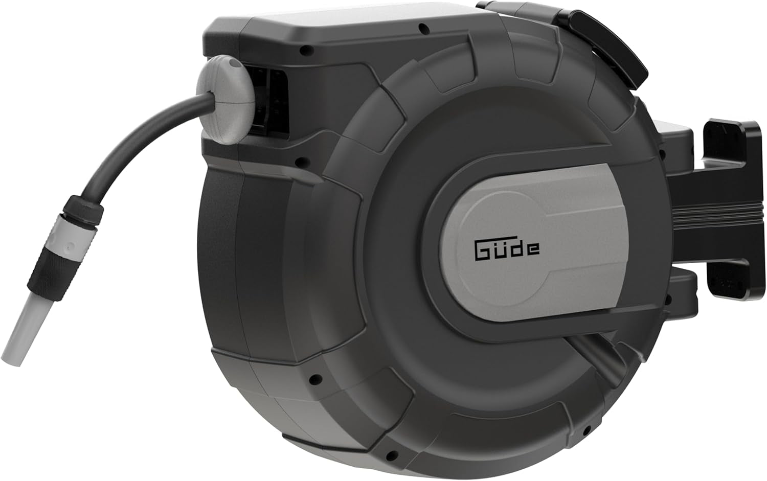 Automatische slanghaspel Güde 30-2-2 1/2 (180° draaibaar, voor wandmontage, 30 m slang, watersproeier, muurbeugel, automatisch intrekken, intrekstop, transportgreep, 2 snelkoppelingen)