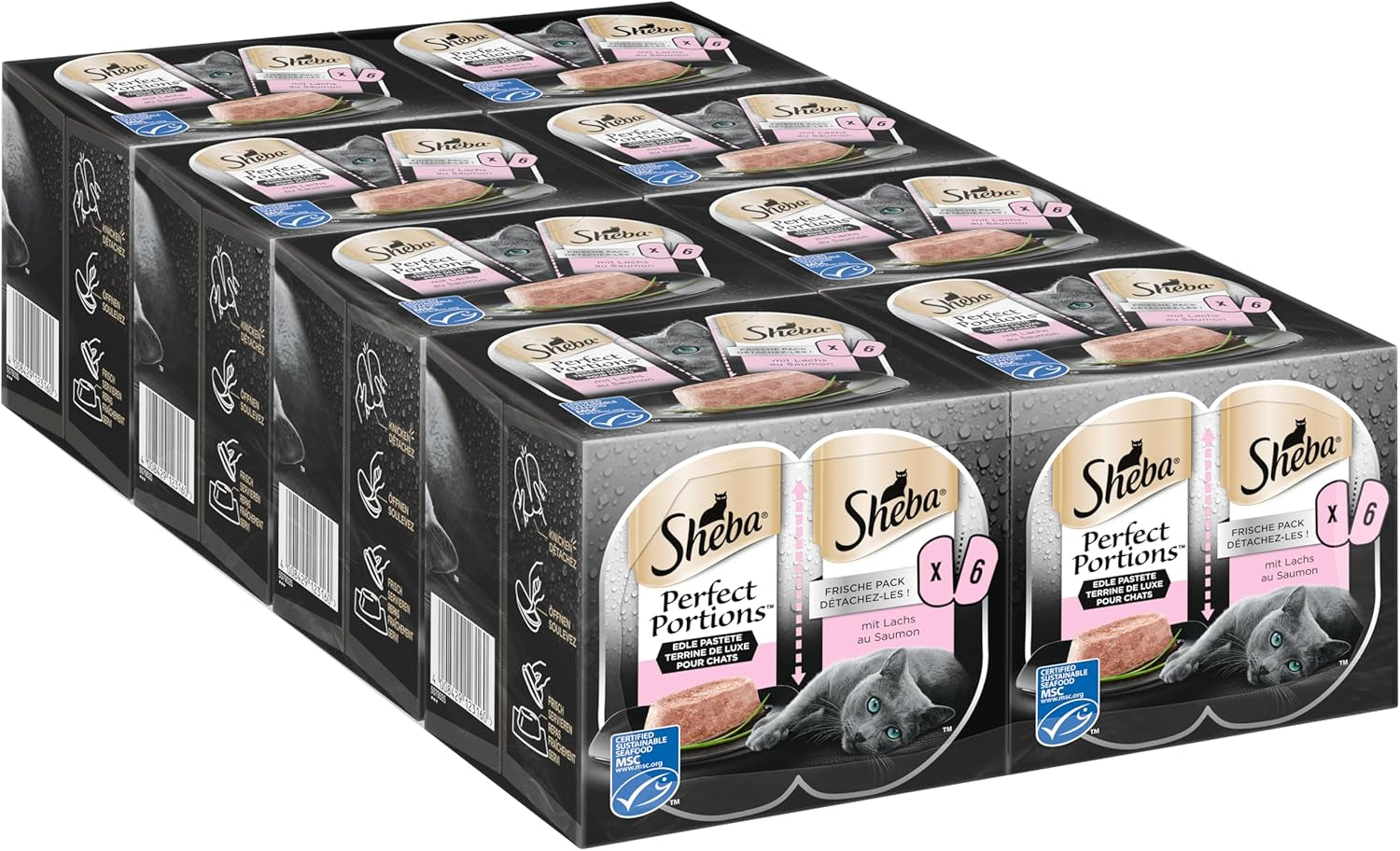 SHEBA Perfect PORTIONS paté voor katten met zalm, MSC gecertificeerd, 8 x 3 x (2 x 37,5 g) = 225 g (verpakking wordt bijgewerkt)