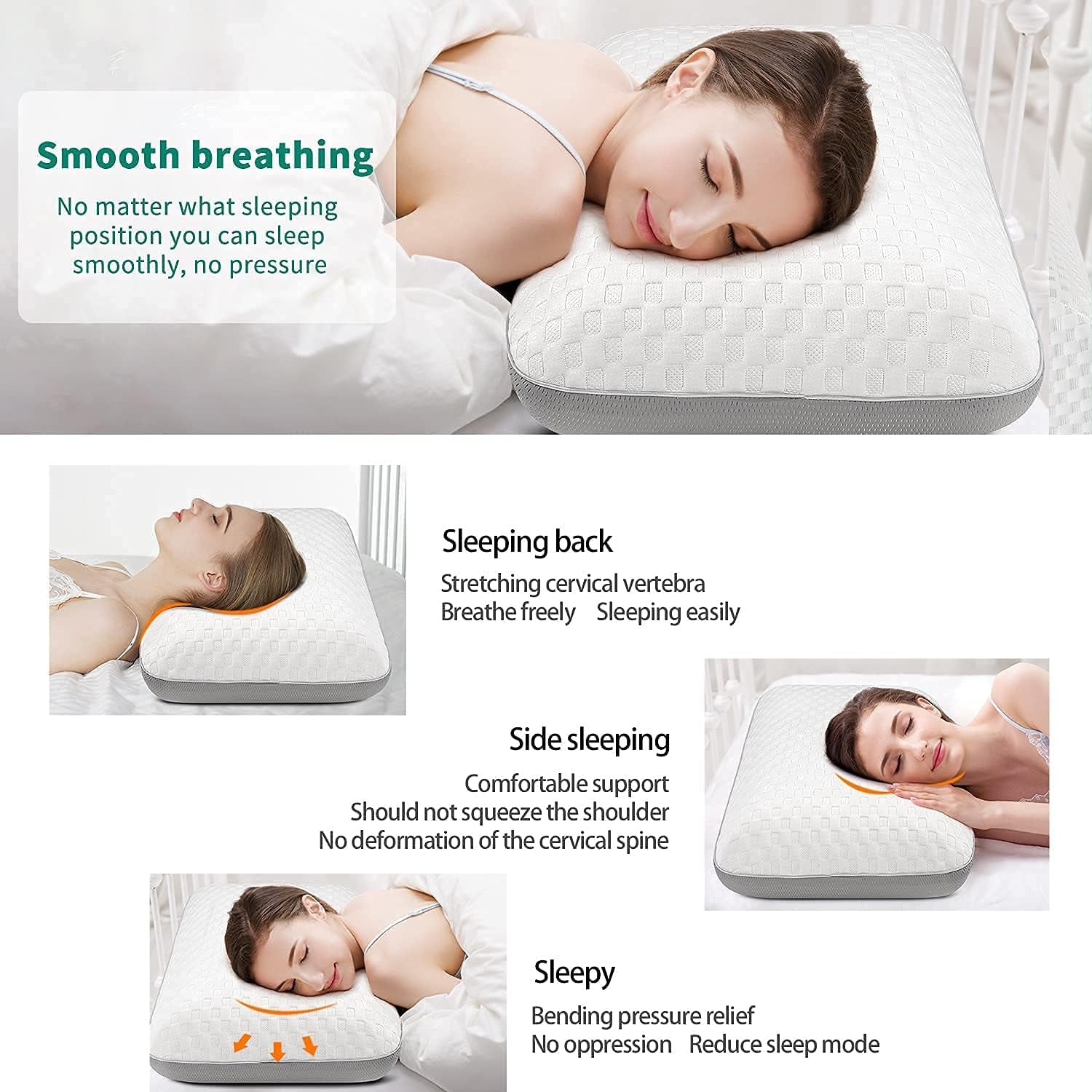 Fityou Memory Foam Kussen Neksteunkussen Ergonomisch Slaapkussen Koelkussen Dubbelzijdig Ontwerp Wasbare Kussensloop (67,5X40X13Cm) Cervicale Orthopedische Kussens Naty Shop
