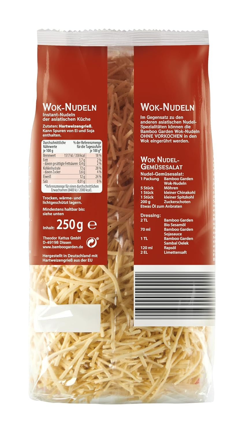 Bamboo Garden - Woknoedels | Instantnoedels met ei | Mixen, voorkoken is niet nodig | Voor Aziatische wokgerechten | 250 gram in een zak