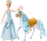 Mattel DISNEY Prinses Assepoester beweegbare pop met sprankelende outfit, afneembare schoenen en tiara, kambaar haar voor kappersplezier, vanaf 3 jaar, HLW06 Naty Shop-poppen opgezadeld en klaar voor het bal