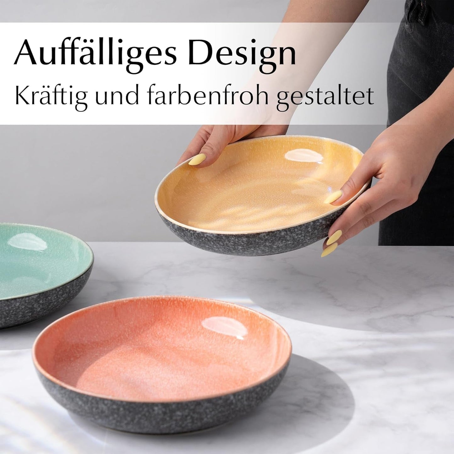 MIAMIO - Dinerborden, set van 6 (850 ml) / grote en diepe pastaborden, bordenset voor 6, keramische slakom / vaatwasser- en magnetronbestendig - Las Palmitas-collectie