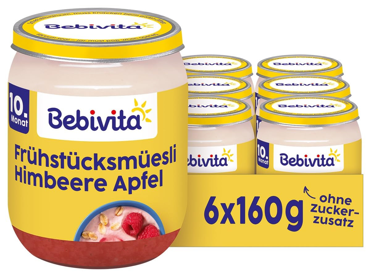 Ontbijtmuesli met frambozen en appels, 160 g, verpakking van 6 (6 x 160 g)