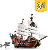 LEGO Creator 3-in-1 piratenschipset, speelgoed met 3 bouwopties, bouw een piratencafé of schedelpirateneiland, inclusief 3 rollenspel-avontuurminifiguren 31109 Bouwsets Besuche in LEGO-Store