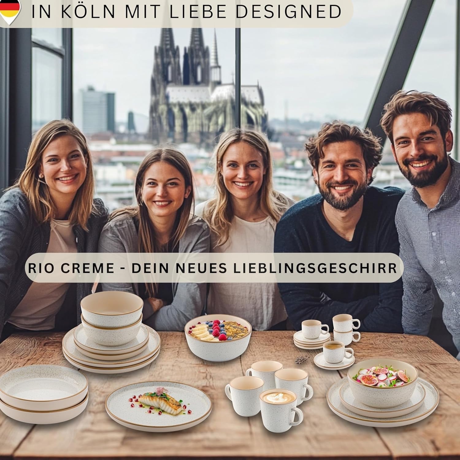 SÄNGER Rio Creme | 18-delige aardewerken serviesset voor 6 personen, inclusief 6 dinerborden, 6 dessertborden en 6 kommen | DE WAARDE-COLLECTIE