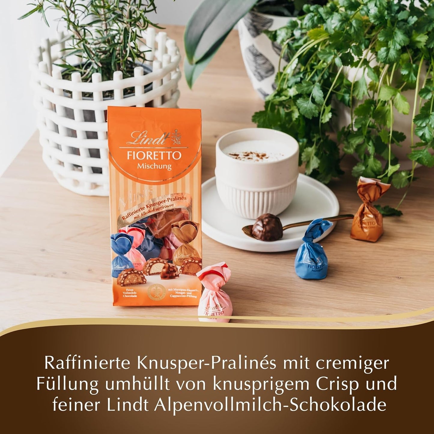 Chocolade - Assortiment FIORETTO Mini's | 115 gram | Ongeveer. 10 melkchocoladepralines in de smaken marsepein, cappuccino en nougat, bevat alcohol | Chocolade cadeauset | Chocolade cadeauset (pak van 5)