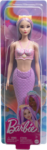 Barbie zeemeerminpop met roze en lila fancy haar en hoofdband, schelptop en lavendelblauwe staartvinpop, HRR06 Naty Shop-poppen