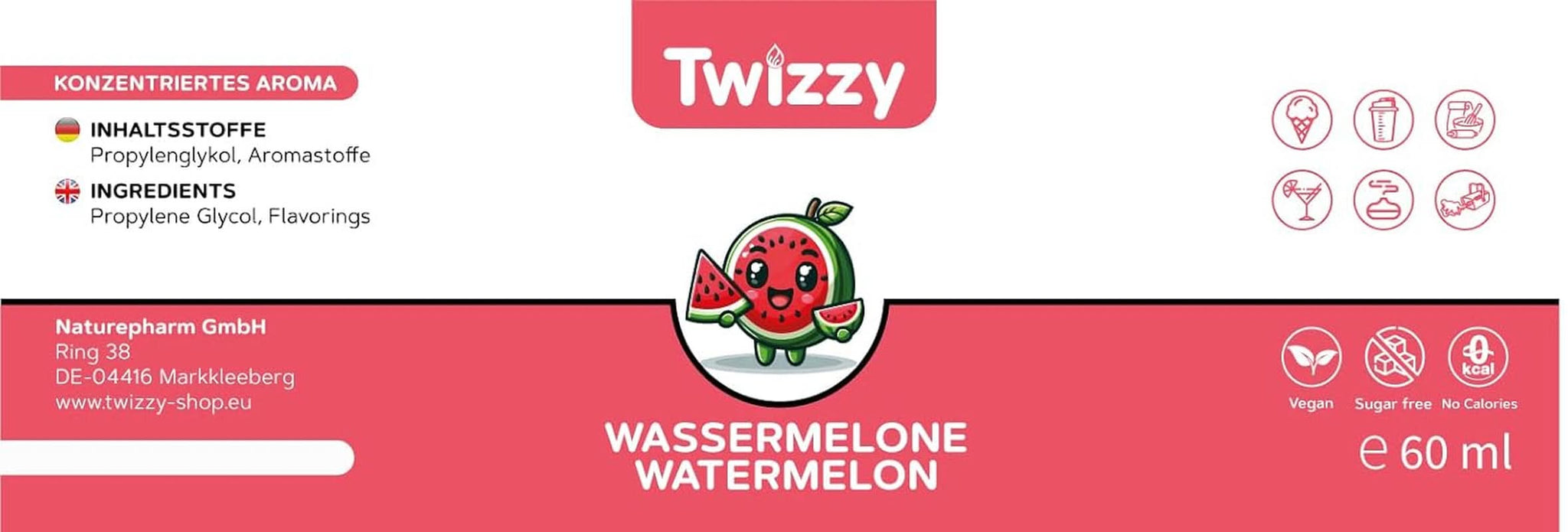 Twizzy Watermeloen, Voedselaroma - 60 ml - Intens aroma Arome Naty Shop