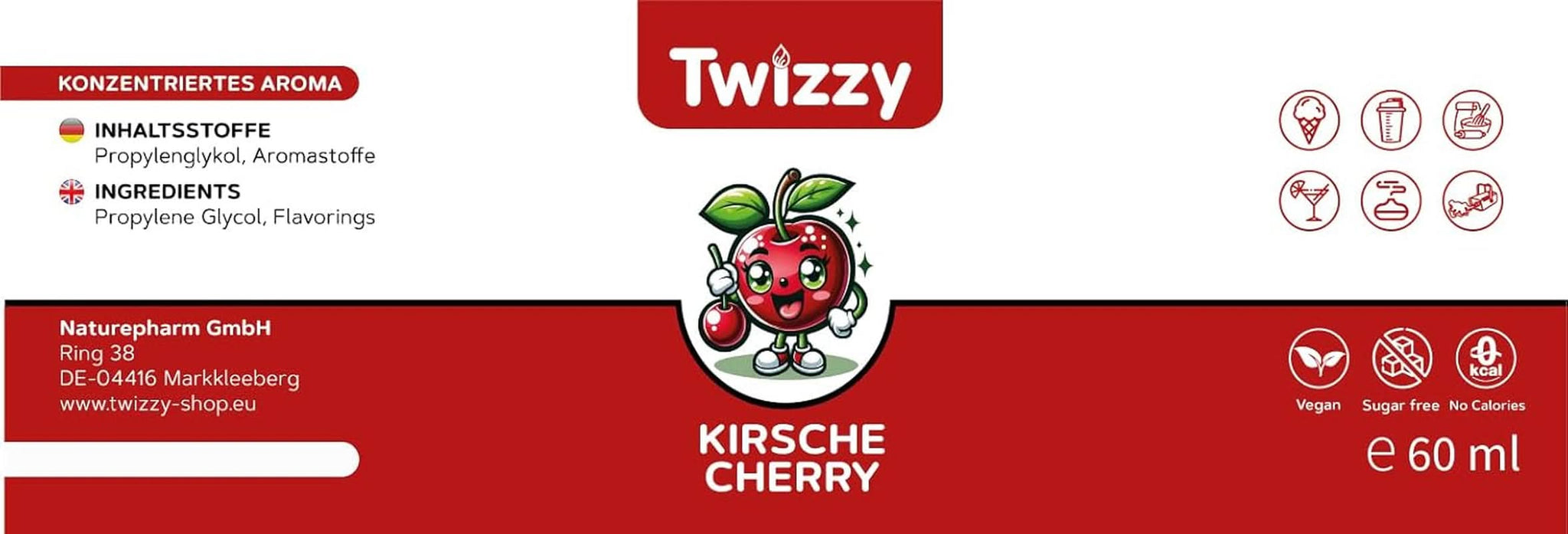Twizzy Kersenvoedselsmaak - 60 ml - Intense smaak - Ideaal voor het bakken van Aroma's Naty Shop