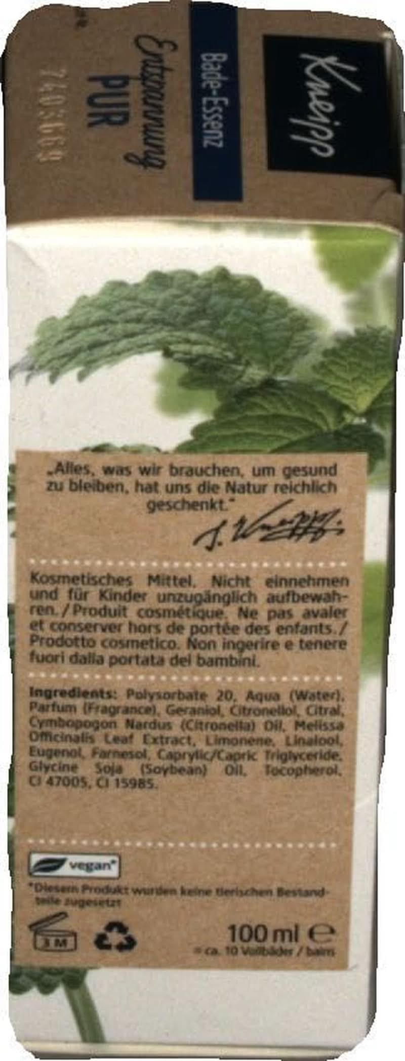 Kneipp Bade, badolie met natuurlijke essentiële olie van Indiase melissa en citroenmelisse-extract, 100 ml Naty Shop