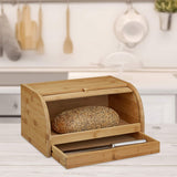 Relaxdays Broodmand op wielen met lade, bamboe, HxBxD: 21 x 40,5 x 28 cm, snijplank hout, naturel & bamboe ca. 3 x 37 x 21,5 cm Snijplank met kruimellade voor eenvoudige reiniging naturel Voedselbewaardozen Naty Shop