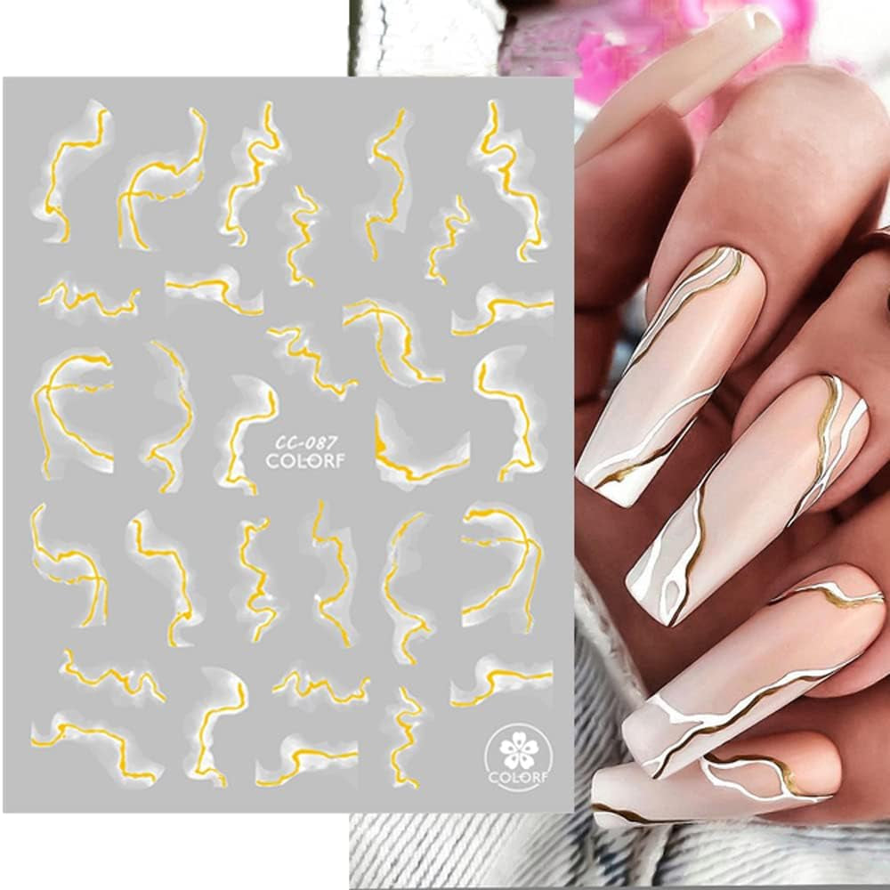 9 Blatt Nagelsticker Französische Spitzenmarmor Nagelaufkleber Selbstklebend Weißes Gold Nail Art Sticker Decoratie Nageldesign Zubehör