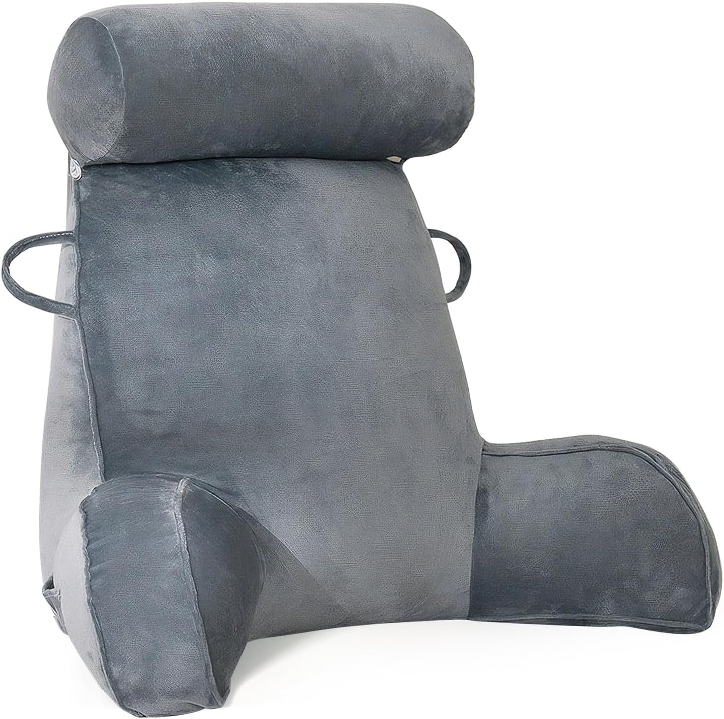 XL-leeskussen voor bed en bank met afneembare nekrol, ideaal rugkussen voor volwassenen met traagschuim voor comfortabel lezen, werken, spelen, tv kijken, ontspannen (grijs)