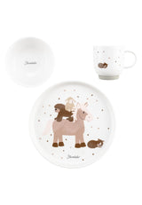 Sterntaler Porseleinen Serviesset Rustiek Design - Antislip en afneembare siliconen basis Serviesset - Baby- en kinderservies met bord, kom van 400 ml en mok van 200 ml, wit