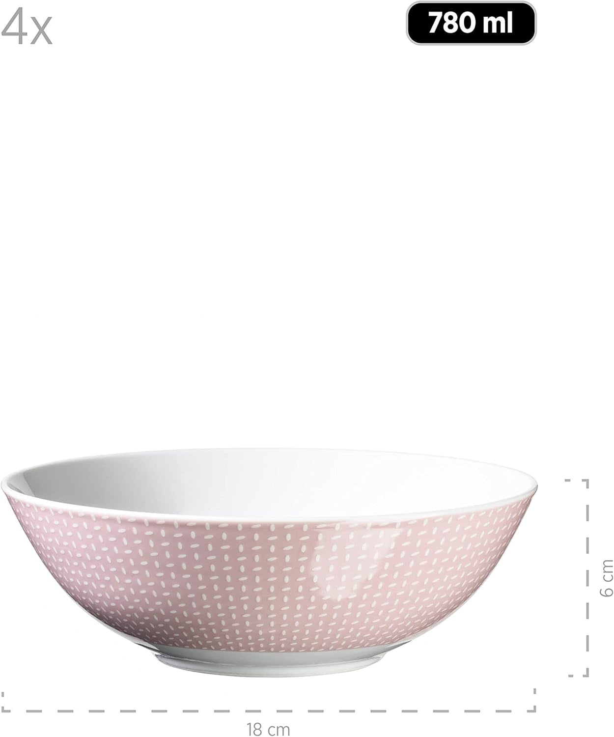 MÄSER Kitchen Time II, Serviesset voor 4 personen, Combiservies met 16 stuks in pastelkleuren met subtiel patroon, Porselein, Roze
