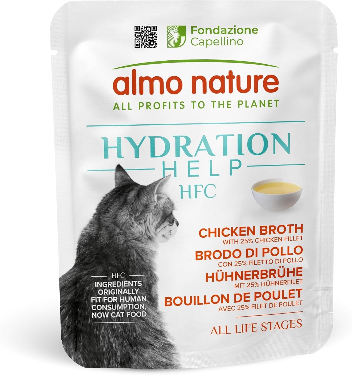 almo nature HFC Hydration Help Nat kattenvoer - kippensoep en kipfilets - geschikt voor menselijk gebruik, glutenvrij, monoproteïne, 50 g, 24 stuks, 1,2 kg