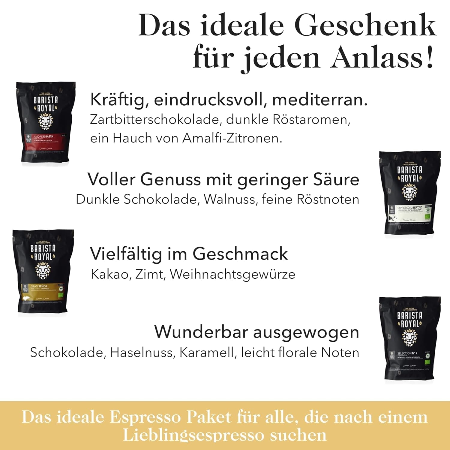 Proefset espressobonen 4 x 350g espressobonen | Discovery-pakket/voorbeeldpakket | Robusta en Arabica | Ideaal voor volautomatische apparaten en portafilter | KONINKLIJKE BARISTA