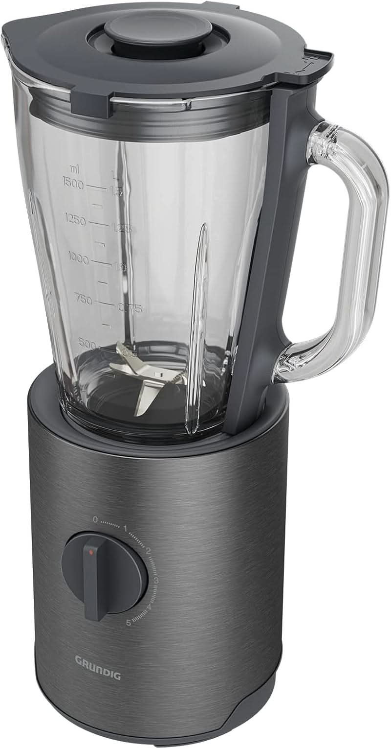 Grundig Delisia Novus SM 7140 Professional Standmixer, 1,5 liter, 800 Watt, 6-Fach Edelstahlmesser met zirkonium-beschichtung, 5 geschwindigkeitsstufen + Pulse-Funktion, Dark Inox/Edelstahl Kitchen Naty Shop