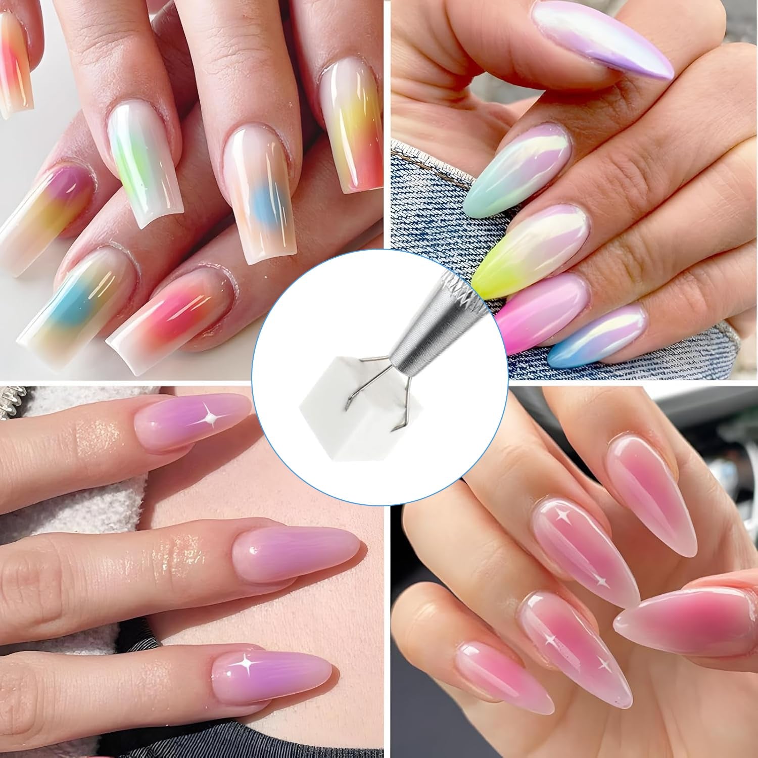Eiito 100 Stück Weiche Nagelschwämme Für Ombre, Mit 2 Greifstift, Aura-Maniküre-Nailkunst-Werkzeuge (zilver + goud)