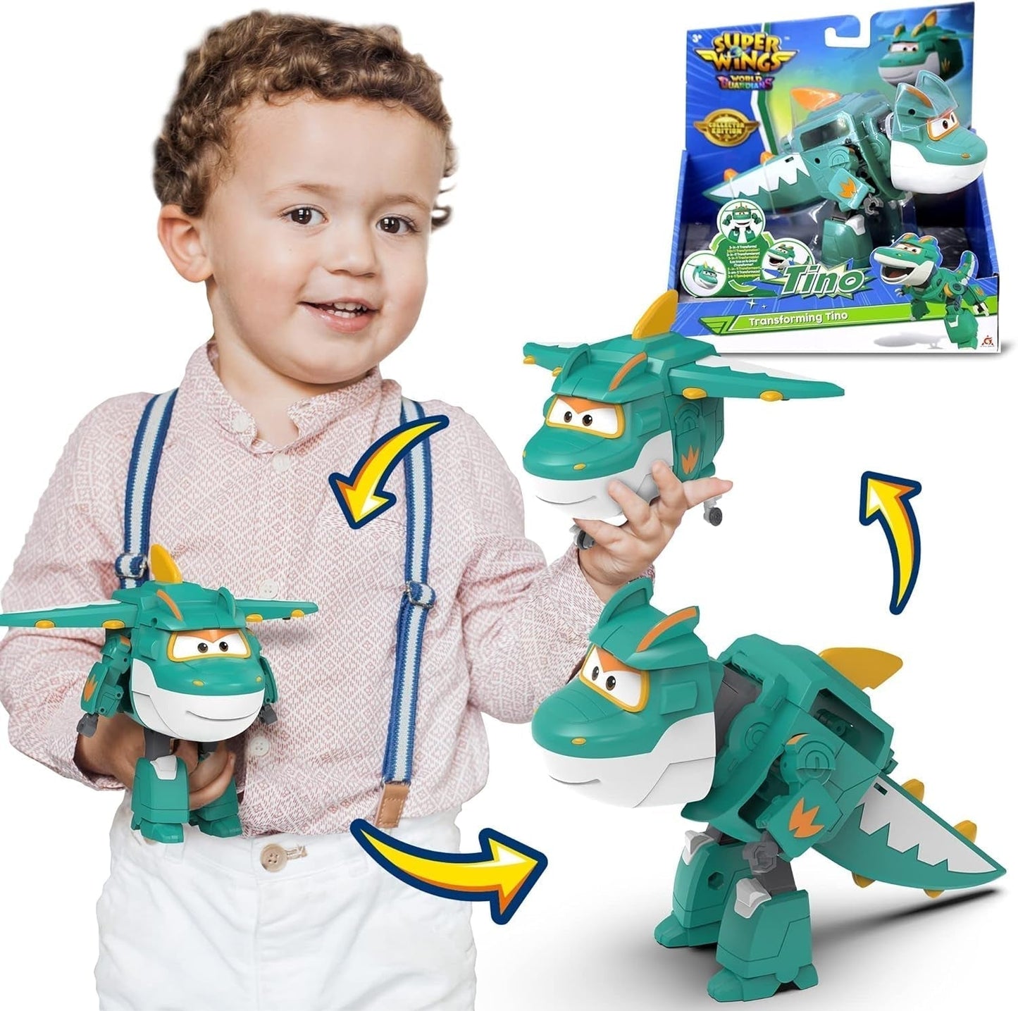 Super Wings 5" Transforming Characters 2-pack Transforming Supercharged Jett + Tino Transformer speelgoed voor jongens en meisjes vanaf 3 jaar Rode actiefiguren Naty Shop Tino