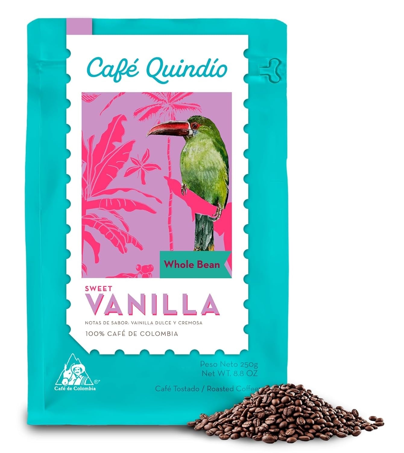 Cafe Quindio Specialty Coffee - 100% Arabica koffiebonen, Colombia - met natuurlijke tonen van zoete vanille (250g) - ideaal voor filterkoffie, portafiltermachines of French press