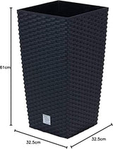 Prosperplast rotanlook potten/potten met inzet | 32,5 x 32,5 x 61cm | antraciet | weer- en UV-bestendig | van stevig kunststof | voor binnen en buiten