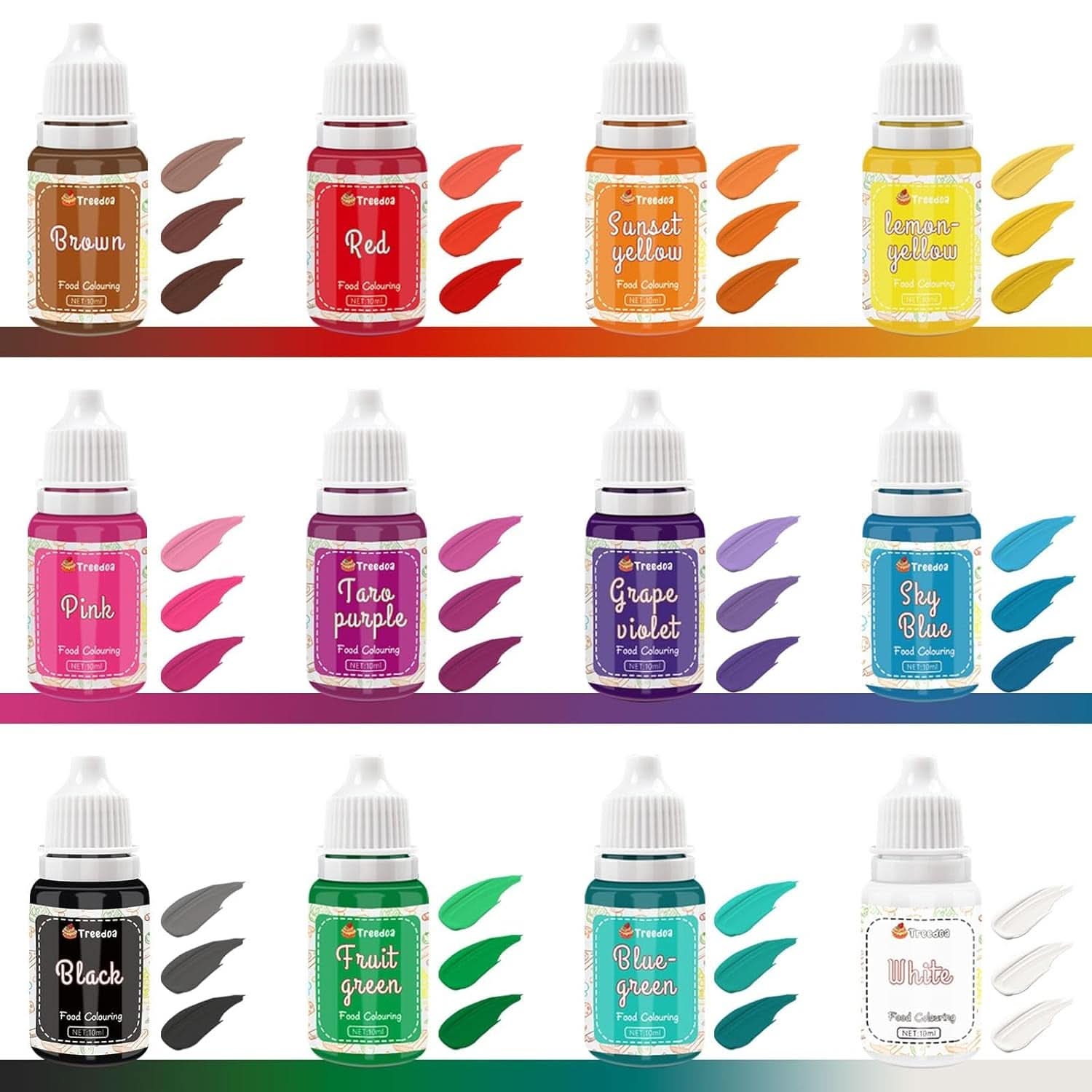Set van 12 vloeibare kleurstoffen voor levensmiddelen, 10 ml Naty Shop