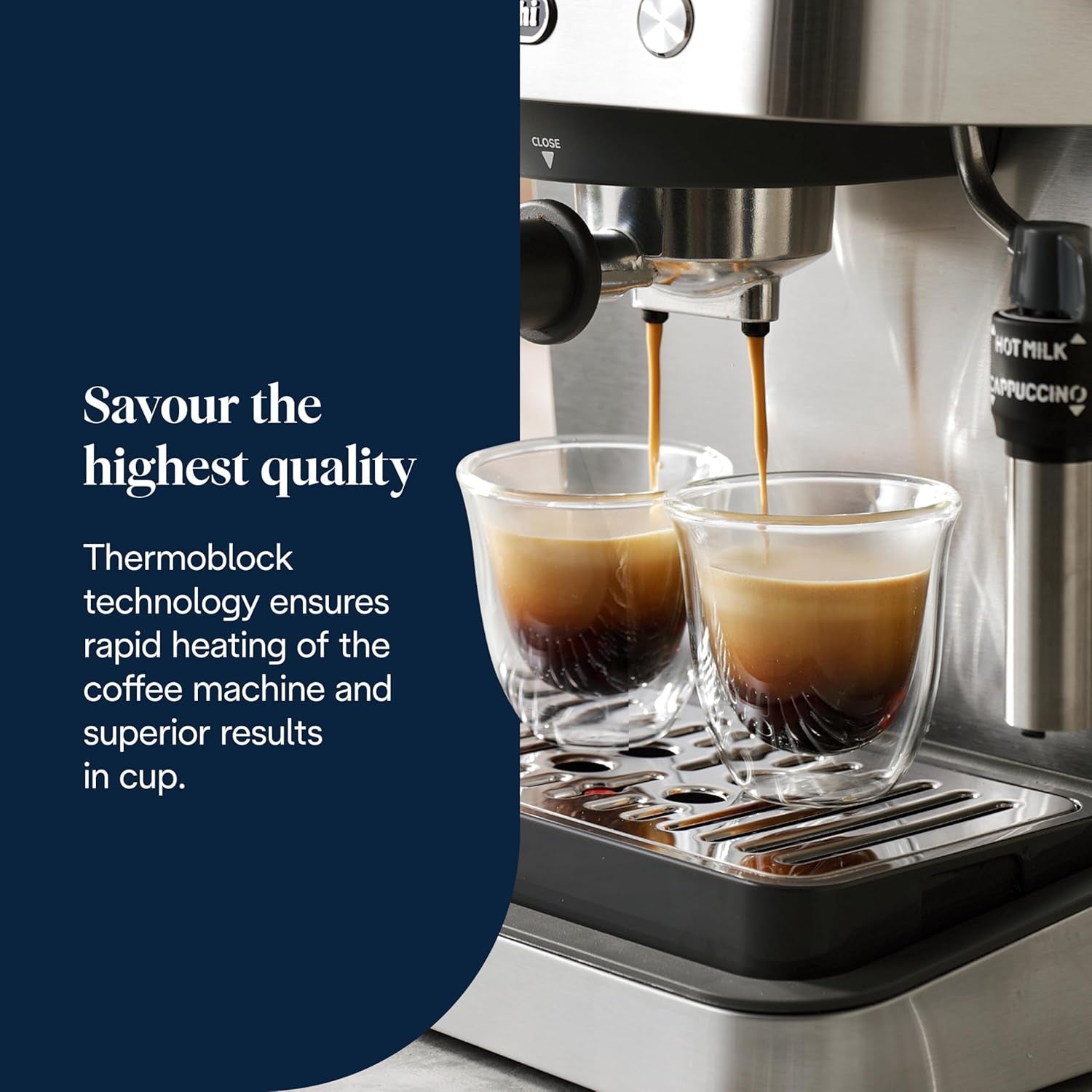De'Longhi Classic EM450.M portafilter espressomachine met professionele melkopschuimer, volledig metalen behuizing, 15 bar, watertank 1,7 l, RVS/metaal