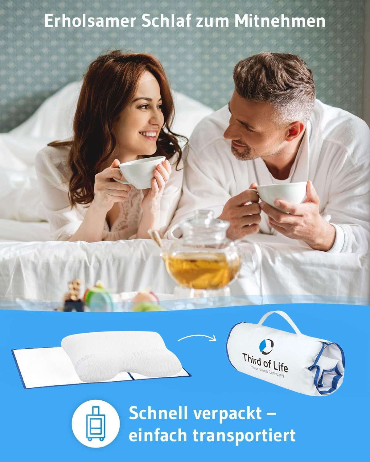 Kussen voor zijslaap GIANFAR | Orthopedisch neksteunkussen | Ultravers traagschuim tegen keelpijn en migraine | Thermoregulerende hoes | Kussen voor zijslapen met cervicale wervelkolom 55X40X12/10 cm Cervicale orthopedische kussens Naty Shop