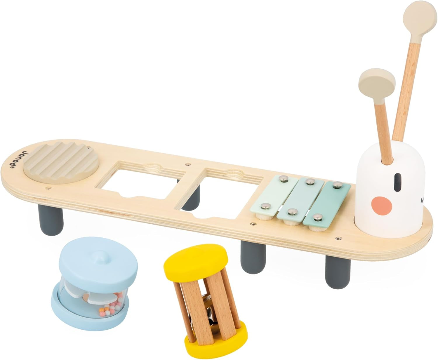 Janod - Sweet Cocoon muzikale nummers - 5 muzikale activiteiten voor kinderen - Vroege muzikale educatie - FSC houten speelgoed - Vanaf 12 maanden, J04058 Baby Toys Naty Shop