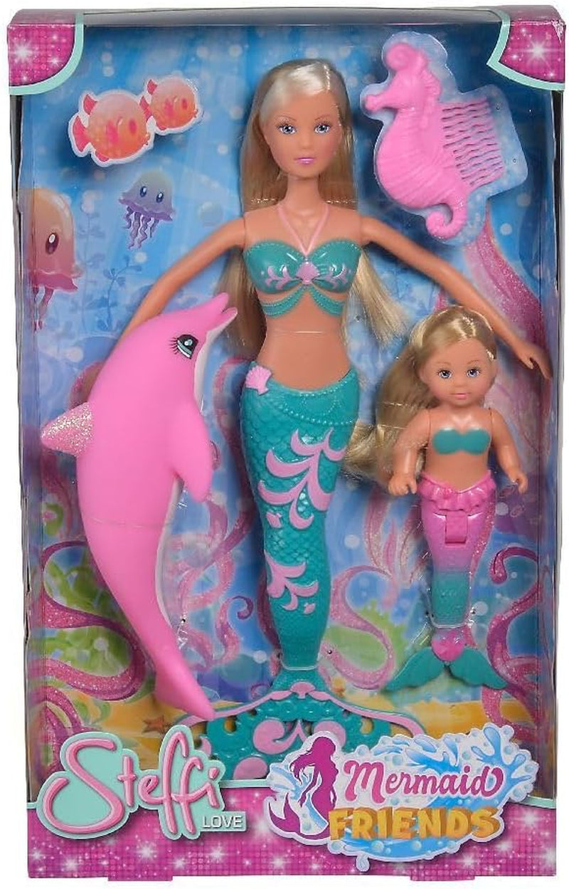 Simba 105733336 - Steffi Love Mermaid Friends, magische zeemeerminpop met zusje Evi, dolfijnfiguur en meer, speelgoed voor kinderen vanaf 3 jaar