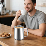 Melkmok, 350 ml roestvrijstalen melkmok met maatmarkering, Barista-accessoire, melkmok voor cappuccino, espresso, latte art, koffieliefhebbers, zilver, 355 ml