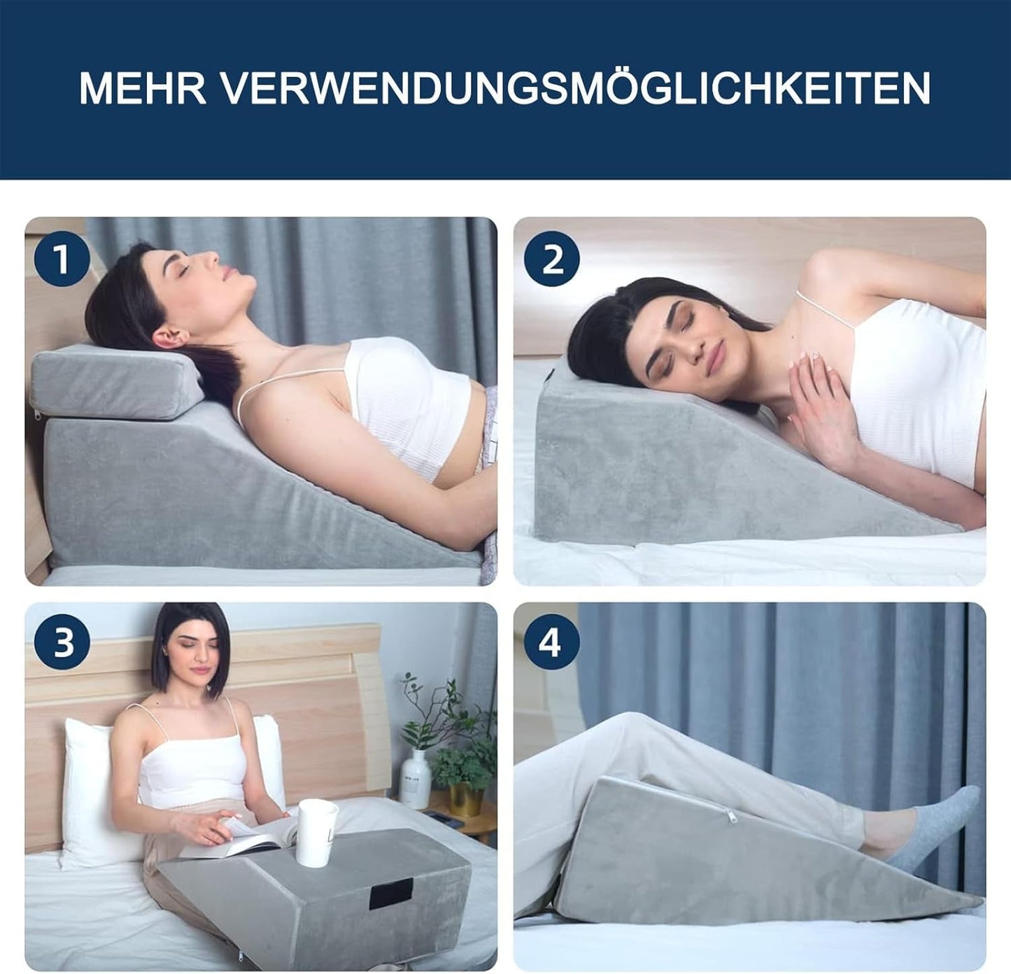 Leeskussen en beenlift Verenkussen, traagschuim nekrugbeenkussen, multifunctioneel afneembaar kussen voor bed, bank, zitten, slapen en rusten (grijs)